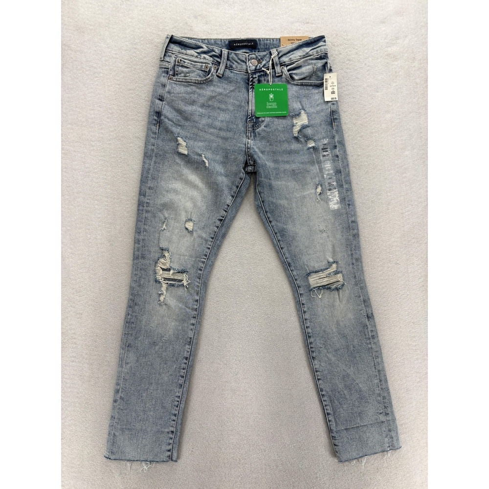 Aeropostale Aero Skinny Taper Jeans Mens 28x30 Blue Wash Distressed Hemp Denim